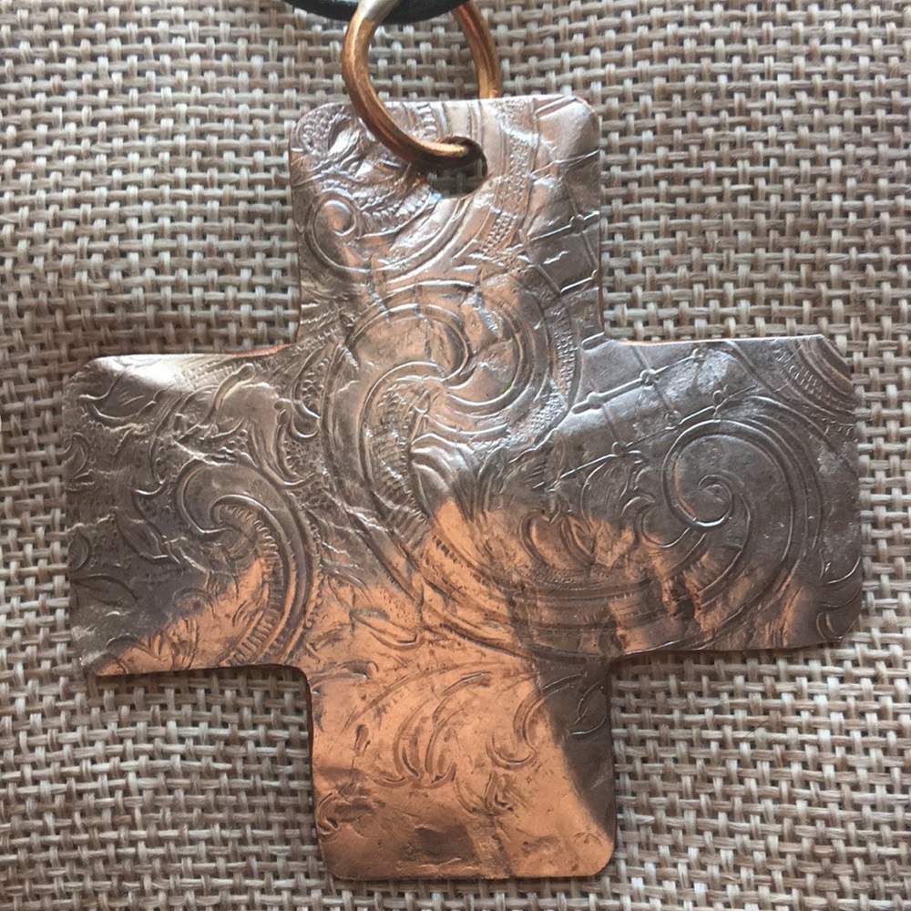 Large Tony Davis Silver Copper Textured Cross - Picture 7 of 7